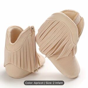 Fringed Apricot Cream Infant Baby Cowgirl Boots Crib Walking Shoes